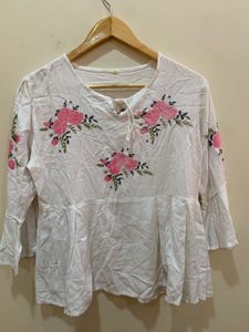 White Floral Peplum Top