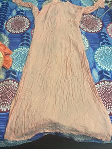Women's Peach Kurta and Pant Set chiffon dupp