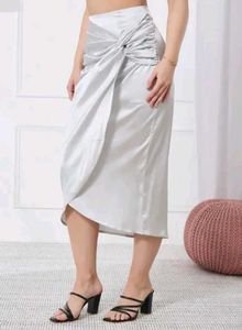 Chic Ruched Satin Midi Skirt