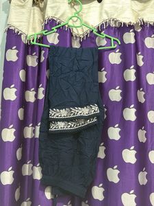 Pakistani Navy Kurta Set with White Embroidery