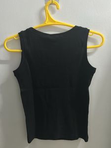 Black Ribbed Tank Top with Cherry Embellishment