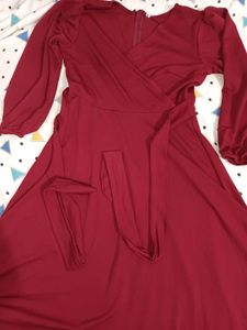 Elegant Burgundy Wrap Midi Dress