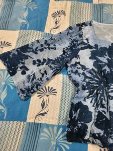 Denim Style Floral Print Georgette Top