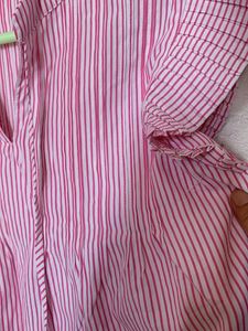Pink Striped Ruffle Sleeve Top