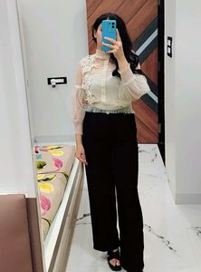 Elegant Lace Detail Sheer Sleeve Top