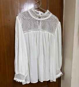 Crochet Boho Detail White Blouse