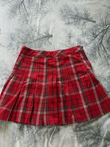 Red Plaid Pleated Mini Skirt