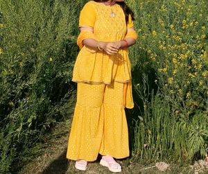 Yellow Printed Kurta Set