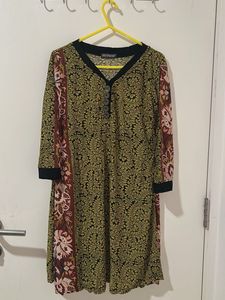 Olive Printed Kurta with button detailing