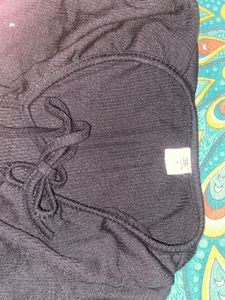 Black Ribbed Blouse with Tie Detail