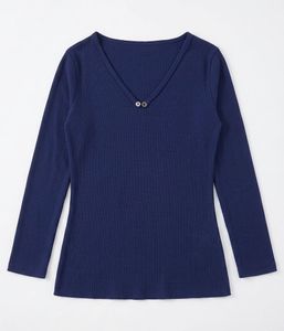 Navy Blue V-Neck Long Sleeve Top