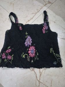 Smocked Floral Crop Top