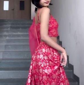 Vibrant Red Brocade Lehenga Set size S