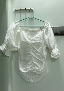 White Textured Puff Sleeve Top