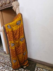 Mustard Yellow Festive Saree with Stitched Blouse
