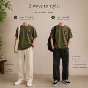 Olive Green Korean Graphic T-Shirt