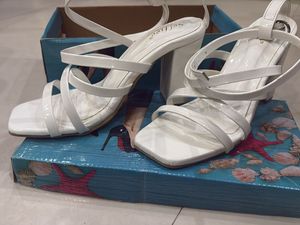 Stylish White Strappy Block Heels
