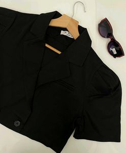 Black Cropped Blazer Top