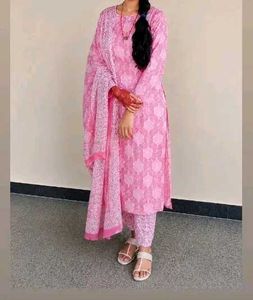 Pink Block Print Kurta Set