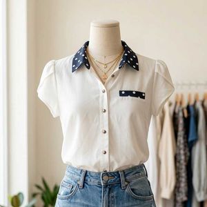 Chic White Polka Dot Collar Shirt