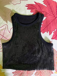 Sparkly Black Sequin Crop Top✨