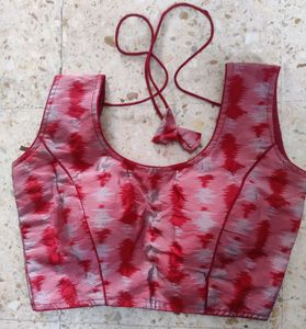 Red, light red & silver Ikat Blouse