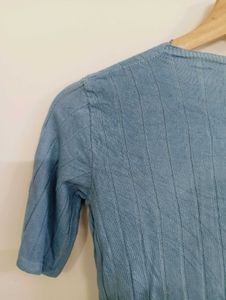Light Blue V-Neck Ribbed Top