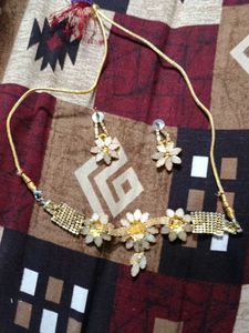 Gold Floral Necklace and Earring Set