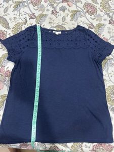 Navy Blue Eyelet Top for Women