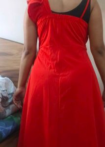 Red Twist Front Midi Dress