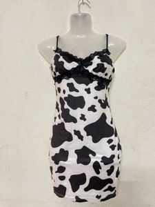 Shein Cow Pattern Lace Trim Cami Bodycon