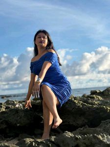 Ruching Off-Shoulder Blue Dress