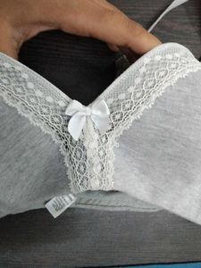 Comfortable Grey Lace Trim Bra