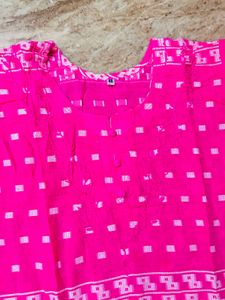 Bright Pink Kurta with White Pattern