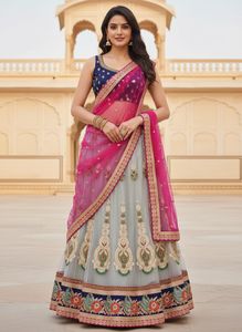 Gray Pink And Blue Combination Lahenga