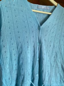 Light Blue Knit Button-Up Top