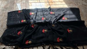 Elegant Black & Grey Embroidered Saree