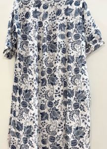 White &amp; Blue Floral Print Kurti