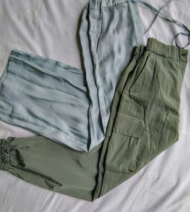 Stylish Cargo Pants &amp; satin powder blue trouser
