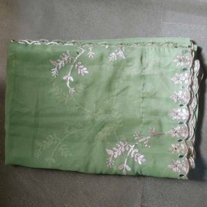 Green Embellished Net Saree