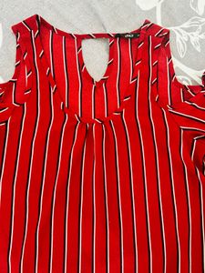 ONLY brand Red Striped Cold Shoulder Top