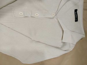 White Ribbed Collared Top with Buttons