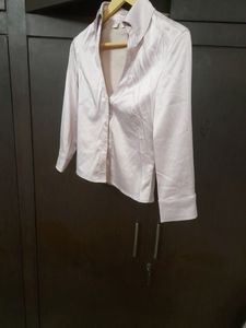 Pink Satin Crop Shirt