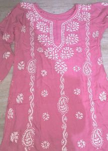 Pink Embroidered Cotton Kurta