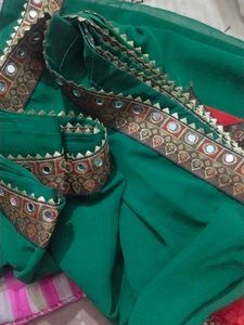 Elegant Green Saree with Mirror Work Border