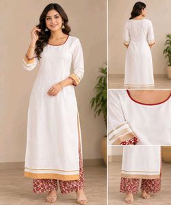 Women Cotton Rayon Kurta Palazzo Ethnic Jacket Set