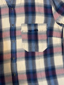 Espirit Frayed Hem Checked Blue Shirt Size S