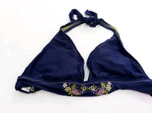 🎀Navy Blue Beaded Halter Bikini Top