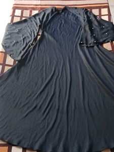 Elegant Black Abaya Gown with Pearl Embellishments