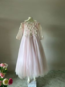 Elegant Pink Tulle Gown with Floral Appliques